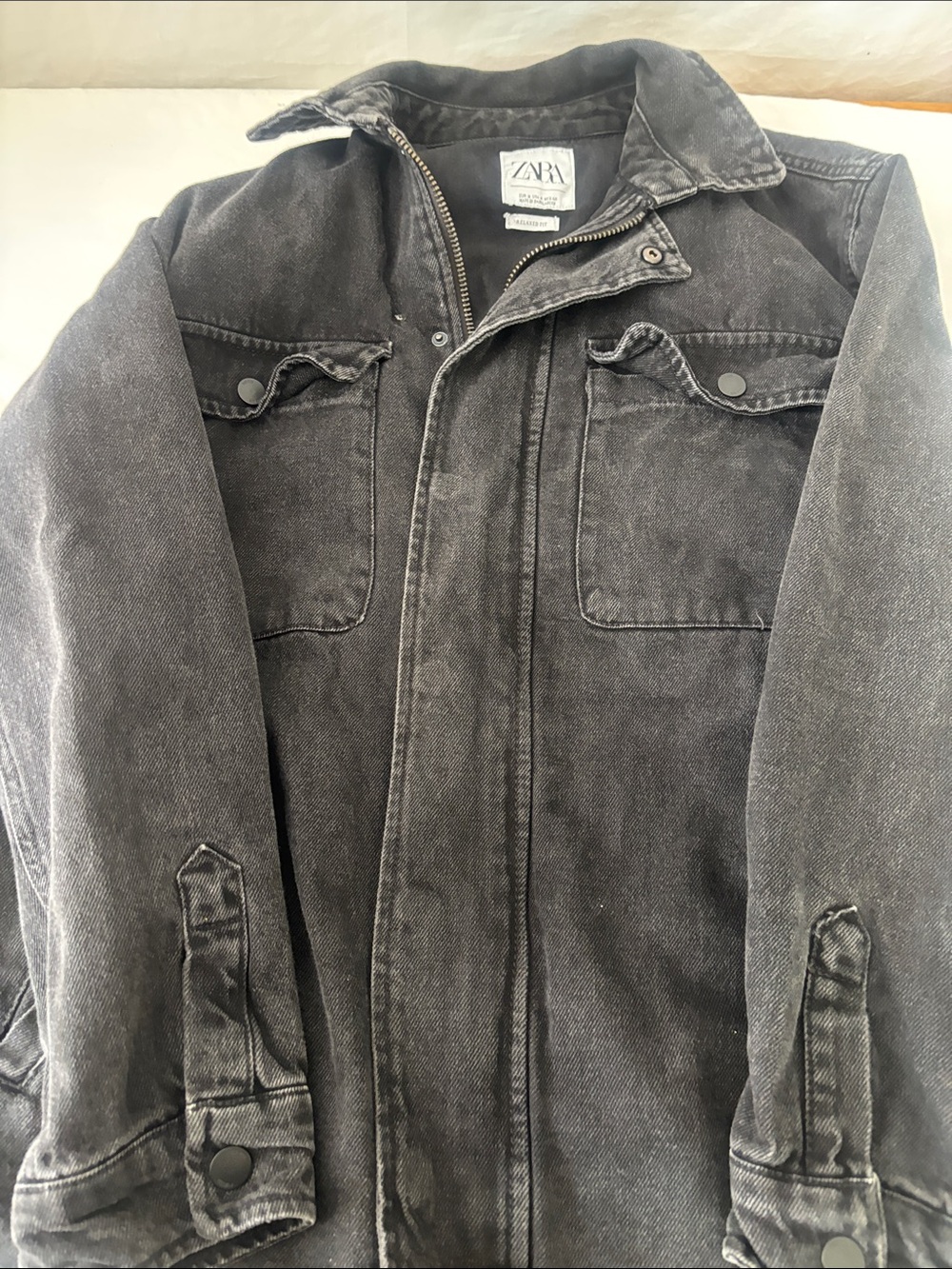 ZARA Black Washed Military Field Jacket.